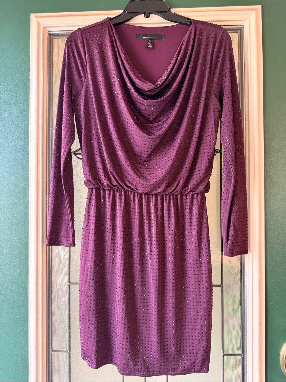 White House Black Market Plum Long Sleeve Cowl Neck Dress